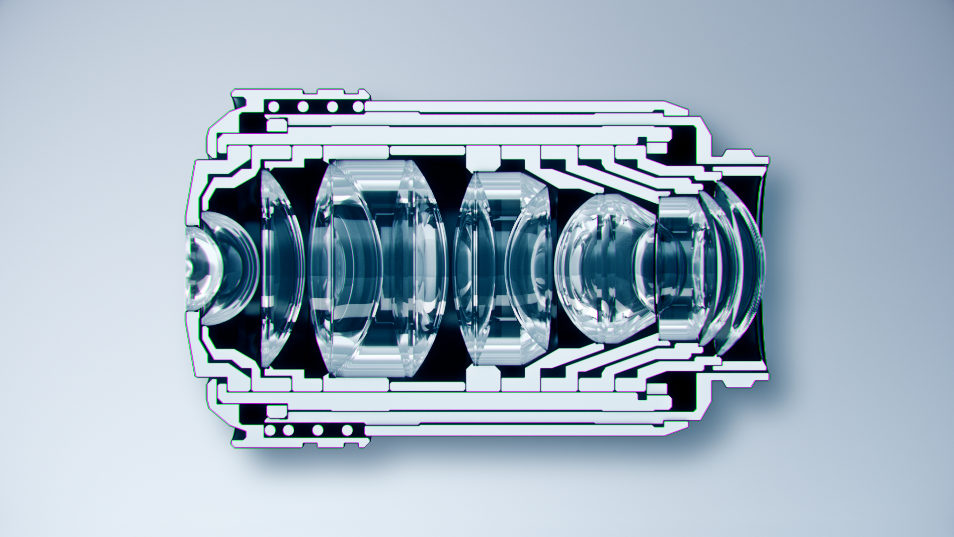 FIGURE 1. Example of a complex and compact group of lenses inside an objective.