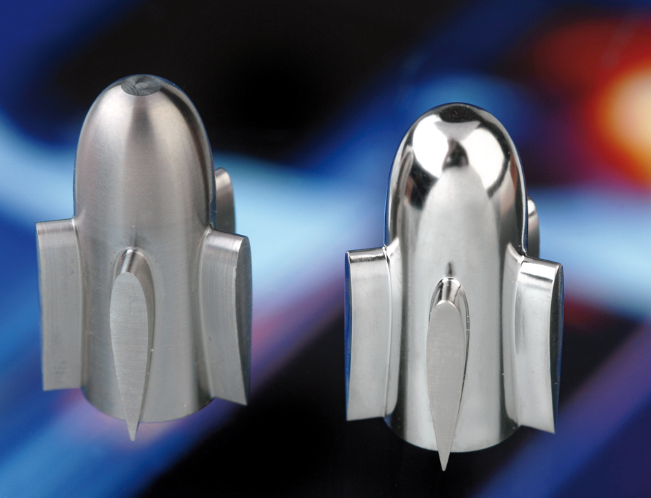 Untreated and laser-polished component of the ventricular assist system INCOR, which is made out of titanium.