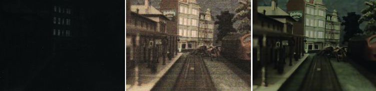 A bio-inspired spatiotemporal algorithm borrows from nocturnal insects to improve dim-light imaging and video. A snapshot from a video taken in near-darkness by a standard video camera (left) is amplified (center) showing obvious noise. By applying the Lund algorithm, image quality is dramatically improved (right).