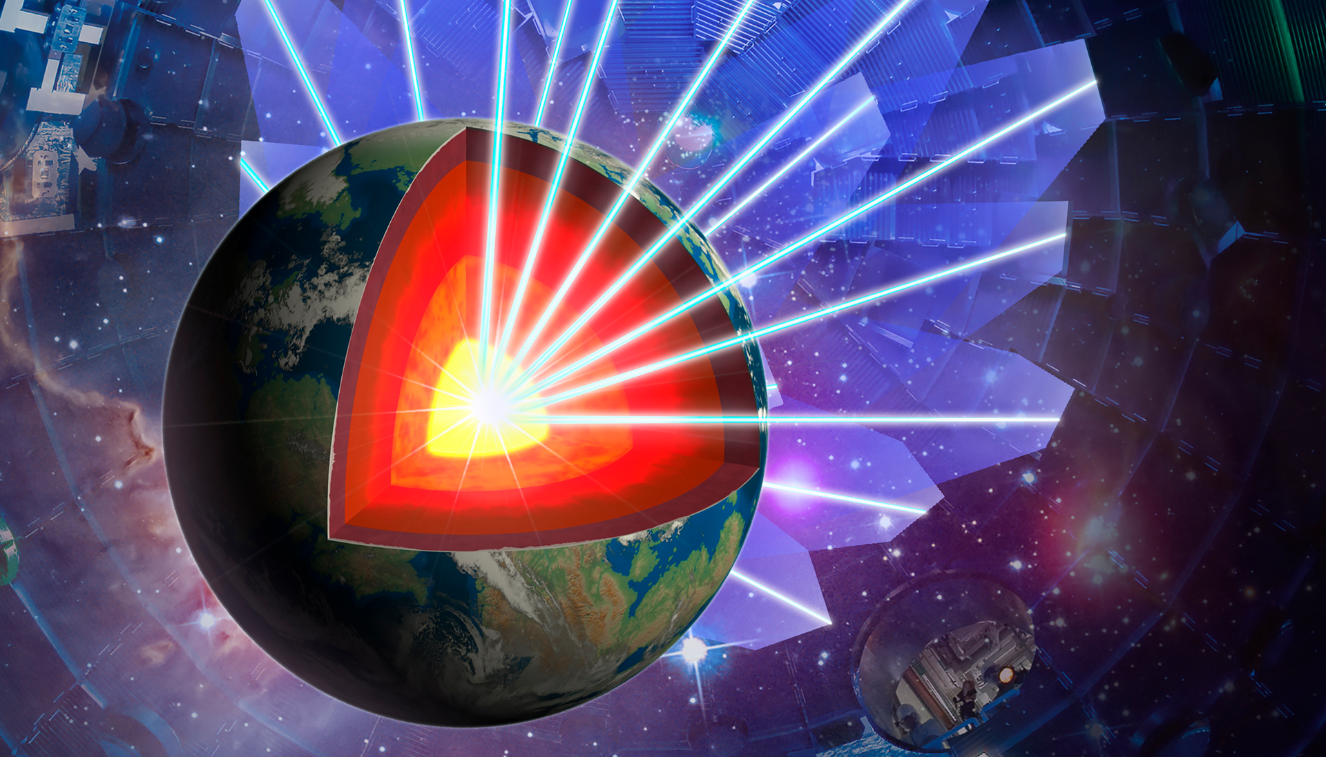 The NIF lasers are focused onto a multistepped iron sample at the center of a 10-meter-diameter target chamber. These experiments measure the equation of state of iron under core conditions of large rocky exoplanets.