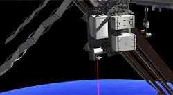 This artist's concept shows how the Optical Payload for Lasercomm Science (OPALS) laser will beam data to Earth from the International Space Station. This artist's concept shows how the Optical Payload for Lasercomm Science (OPALS) laser will beam data to Earth from the International Space Station.
