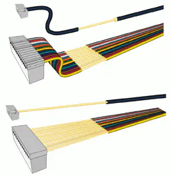 FIGURE 1. Reso-strip, metallized fiber arrays with s-bend are easier to handle (top), while end-stripped, metallized fiber arrays are prone to damage (bottom). FIGURE 1. Reso-strip, metallized fiber arrays with s-bend are easier to handle (top), while end-stripped, metallized fiber arrays are prone to damage (bottom).