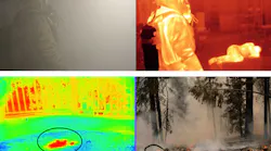 FIGURE 1. The bottom left corner shows the MANTIS camera imaging smoldering after the fire was extinguished with water. FIGURE 1. The bottom left corner shows the MANTIS camera imaging smoldering after the fire was extinguished with water.
