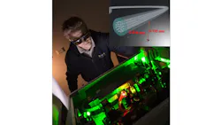 FIGURE 1. Simon Gross, an ARC Future Fellow at the Macquarie University School of Engineering, works with the new multicore optical fiber setup; the new 19-core optical fiber is shown in the inset. FIGURE 1. Simon Gross, an ARC Future Fellow at the Macquarie University School of Engineering, works with the new multicore optical fiber setup; the new 19-core optical fiber is shown in the inset.