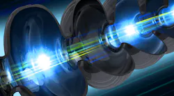 Illustration of an electron beam traveling through a niobium cavity—a key component of SLAC’s LCLS-II x-ray laser. It’s kept at 2 kelvins (-456°F), a temperature at which niobium conducts electricity without losses, and these cavities power a highly energetic beam that creates up to 1 million x-ray flashes/second—more than any other current or planned x-ray laser. Illustration of an electron beam traveling through a niobium cavity—a key component of SLAC’s LCLS-II x-ray laser. It’s kept at 2 kelvins (-456°F), a temperature at which niobium conducts electricity without losses, and these cavities power a highly energetic beam that creates up to 1 million x-ray flashes/second—more than any other current or planned x-ray laser.