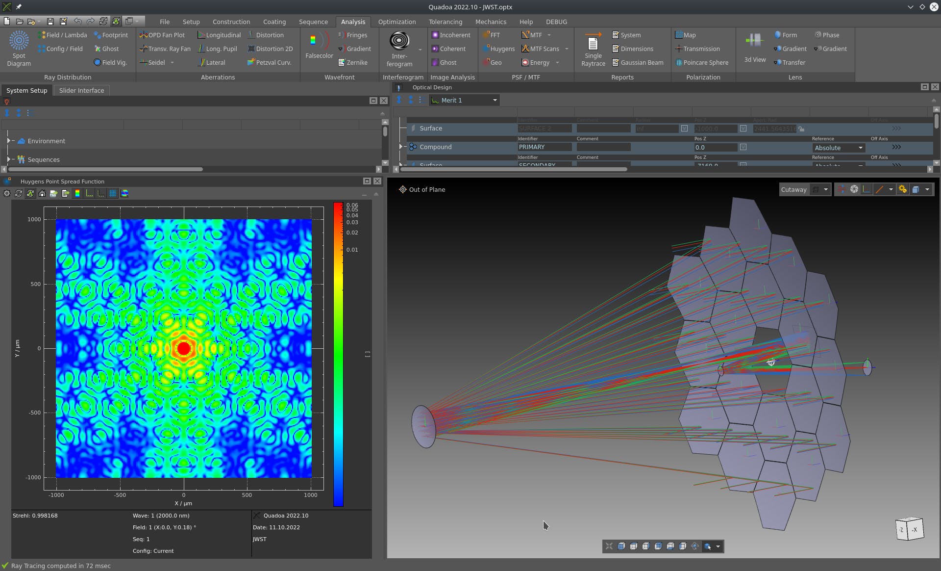 The James Webb Space Telescope (JWST) simulated in Quadoa.