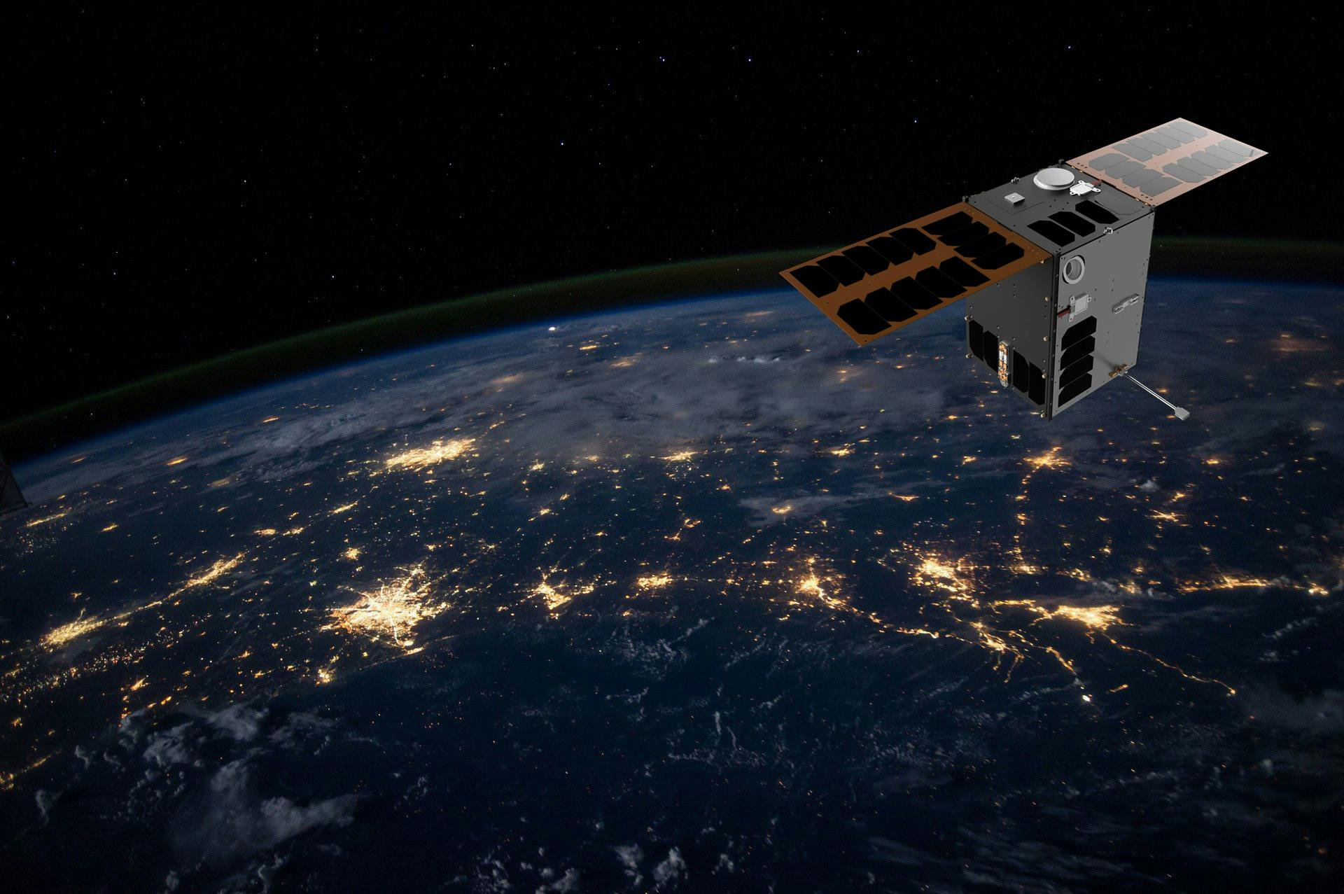 A small satellite in space.