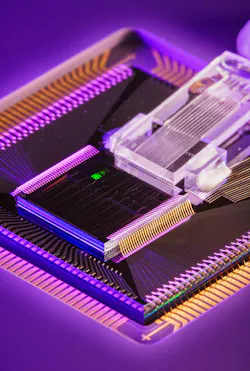The team’s chipscale photonic modulator serves as the heart of a laser system on a microchip for quantum IMUs. The team’s chipscale photonic modulator serves as the heart of a laser system on a microchip for quantum IMUs.