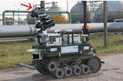 The RoboGasInspector consists of three modules: a chain-driven mobile platform, a navigation module and an inspection module. Note the FLIR GF320 on top of the unit. The RoboGasInspector consists of three modules: a chain-driven mobile platform, a navigation module and an inspection module. Note the FLIR GF320 on top of the unit.