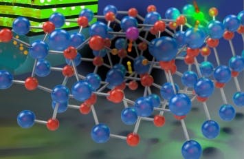 A conceptual illustration shows a defect in a GaN-based LED's crystal lattice contributing to nonradiative recombination of electrons and holes in the LED.