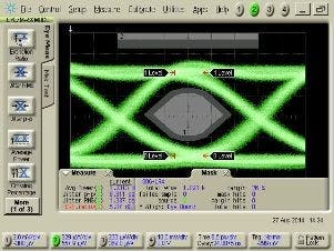 A 25G laser diode from BinOptics, fabricated using etched-facet technology (EFT), is used in 100G datacenter applications via course wavelength division multiplexing (CDWM; the laser is available in 1270, 1290, 1310, and 1330 nm wavelengths for this purpose). Here, an eye diagram for the laser shows a clean signal.