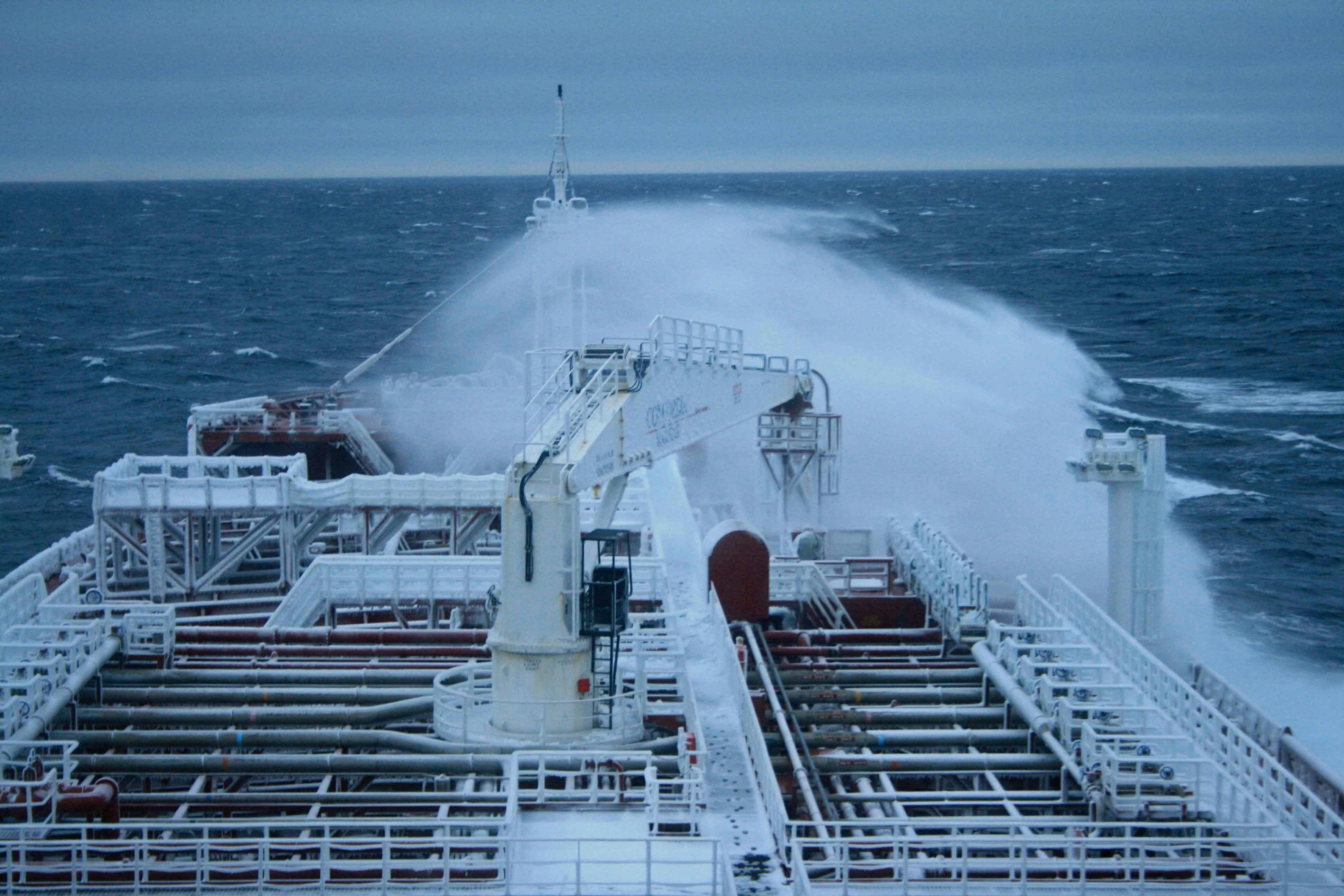 FIGURE 1. Icing accumulating on deck due to prow spray.
