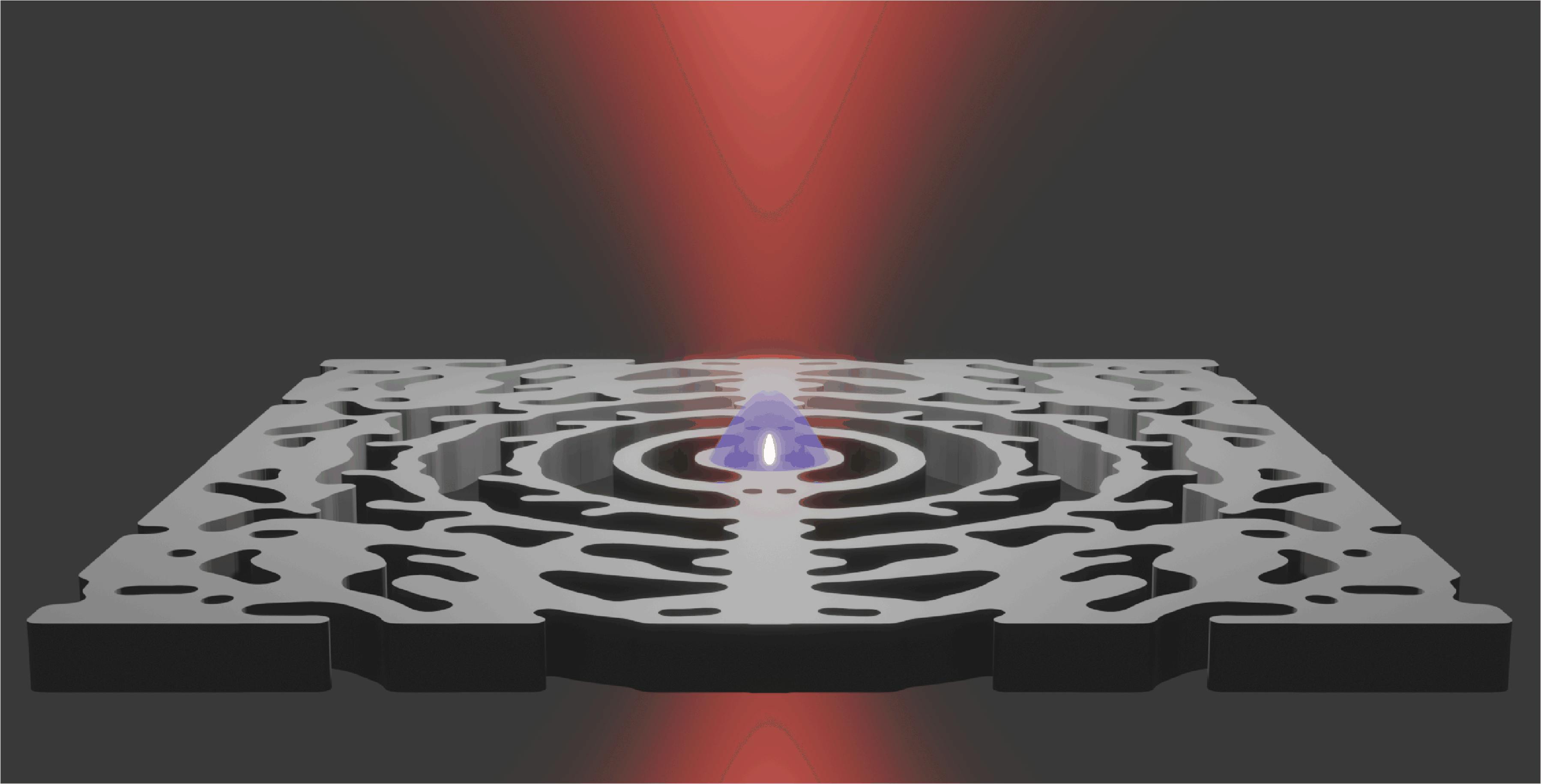 DTU nanolaser is constructed in a semiconductor membrane that causes electrons and light to gather within a confined space (blue shadow).