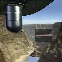 FIGURE 1. An artist's conception depicts a real-time passive obstacle-detection system that alerts the aircrew to obstacles such as power lines (inset) during low-altitude missions.