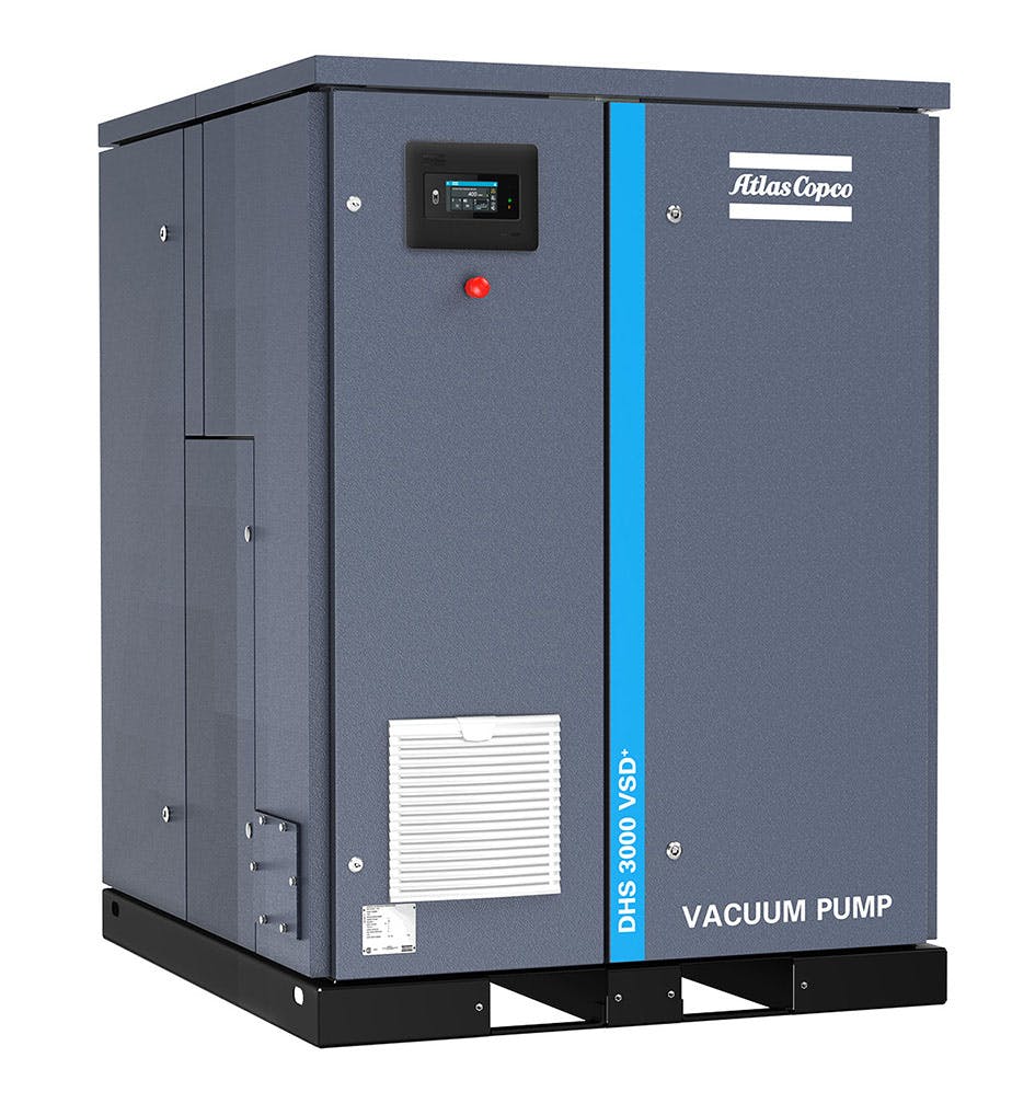 Atlas Copco developed the dry screw vacuum pump DHS 3000 VSD+ specifically for massive flow industrial applications.