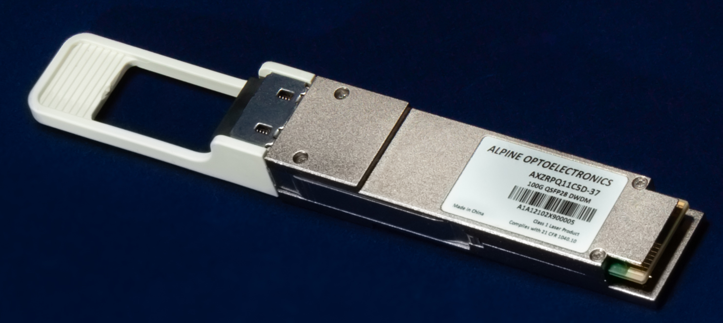 Alpine Optoelectronics&rsquo; Single-Wavelength 100G DWDM QSFP28 PAM4 module supports 100-km, 4.8-Tbps single fiber links and is compatible with standard 100-GHz mux/demuxes, EDFAs, and DCMs.
