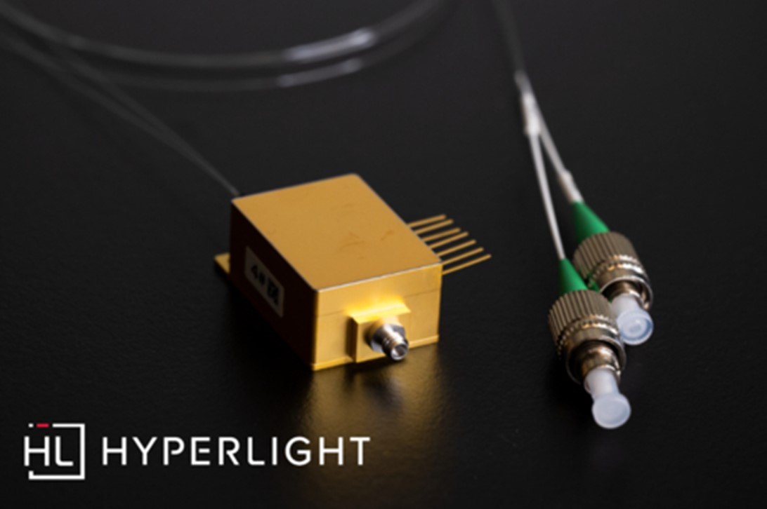 HyperLight's 110 GHz modulator: (>125 GHz usable bandwidth), record low half-wave voltage, compact footprint, high extinction ratio, stable DC biasing, high optical and RF power handling, standard W (1.0 mm) RF connector, and PM fibers with FC/APC connectors.