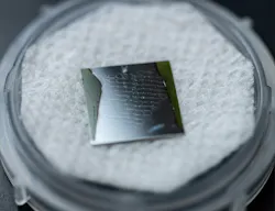 This closeup image shows polished GaN-SiC samples bonded by the surface-activated bonding technique. This closeup image shows polished GaN-SiC samples bonded by the surface-activated bonding technique.