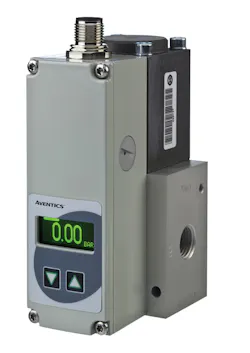 The SentronicPlus (Series 614) proportional pressure control valve is available with the integrated IO-Link communications. The SentronicPlus (Series 614) proportional pressure control valve is available with the integrated IO-Link communications.