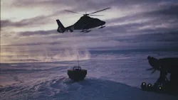 Oceantronic’s battery-powered GPS/ice buoy is delivered by helicopter to the Arctic for use in experiments measuring wind, temperature sunlight and ice thickness near the North Pole. The buoy’s hybrid lithium pack was redesigned to lower its weight and size. Oceantronic’s battery-powered GPS/ice buoy is delivered by helicopter to the Arctic for use in experiments measuring wind, temperature sunlight and ice thickness near the North Pole. The buoy’s hybrid lithium pack was redesigned to lower its weight and size.