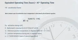 3. MTBF varies with operating conditions. Instead of performing separate MTBF studies for each stress level (i.e., different temperature), substitute actual Operating Time with Equivalent Operating Time, which is calculated based on the various well-known life acceleration factors for different stress conditions. 3. MTBF varies with operating conditions. Instead of performing separate MTBF studies for each stress level (i.e., different temperature), substitute actual Operating Time with Equivalent Operating Time, which is calculated based on the various well-known life acceleration factors for different stress conditions.