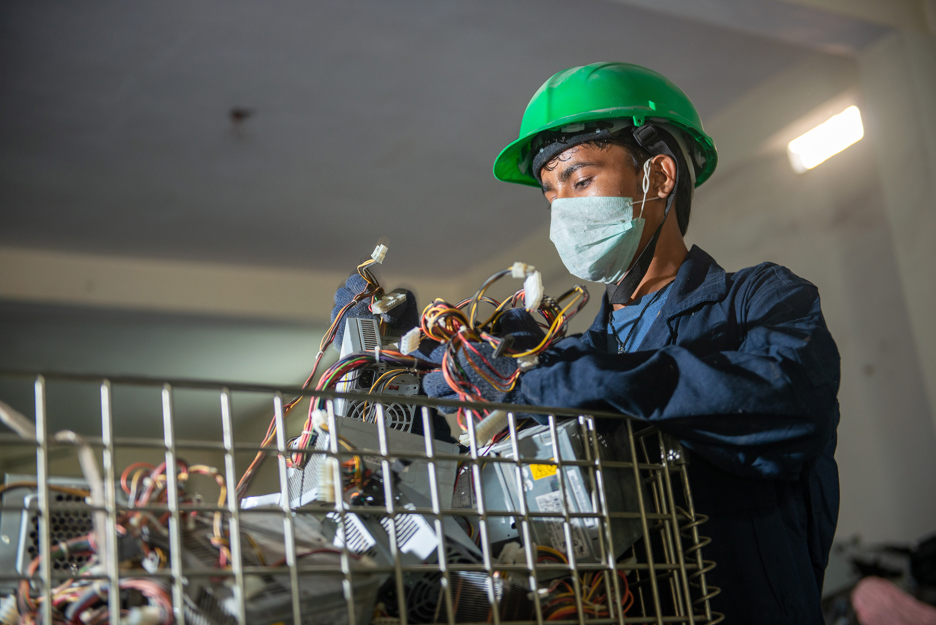 Worker disposing of a product