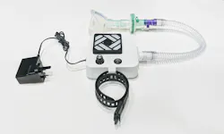 The Leeds CPAP device—the fan is connected to a breathing circuit. The Leeds CPAP device—the fan is connected to a breathing circuit.