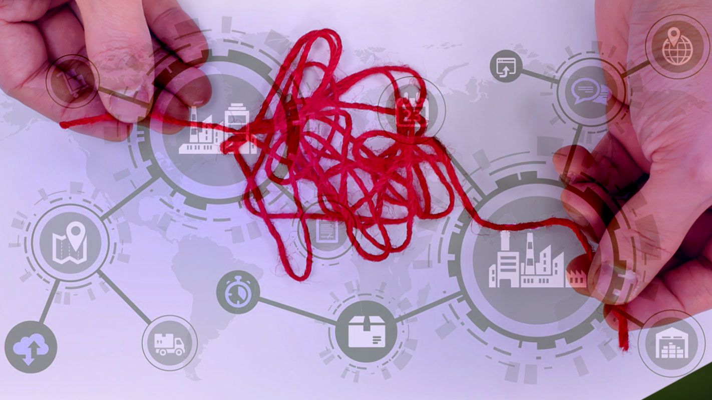 Artist's rendition of untangling supply chain backups