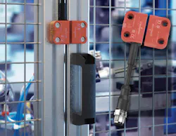 FIGURE 2: In a protective door application, the noncontact sensor provides superior operation under a variety of environmental conditions. FIGURE 2: In a protective door application, the noncontact sensor provides superior operation under a variety of environmental conditions.