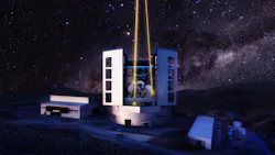 Exterior rendering of the Giant Magellan Telescope with lasers in use at night. Exterior rendering of the Giant Magellan Telescope with lasers in use at night.