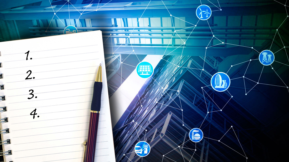 Artist's rendition of the Industrial Internet of Things (IIoT) with '4 tips' list