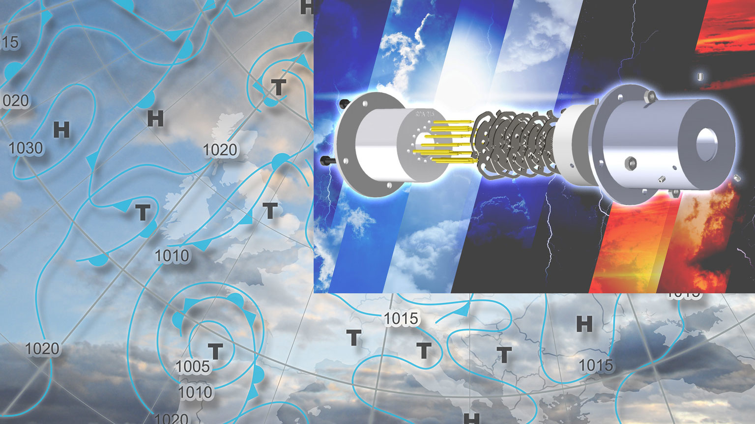 Weather map with inset photo of 3D-printed sensor