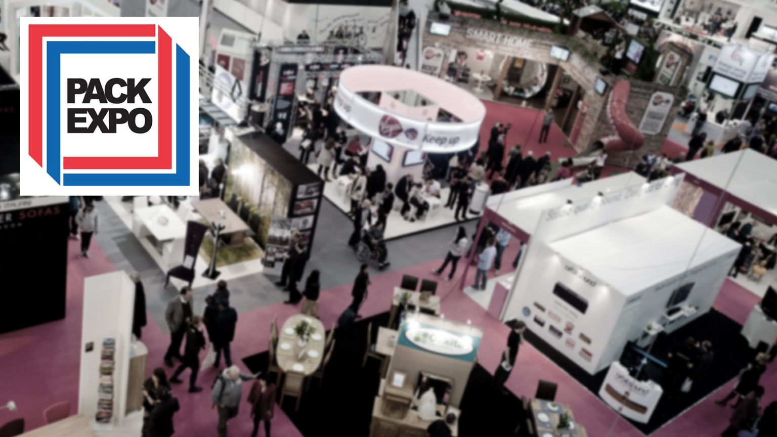 Trade show floor with Pack Expo logo