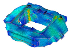 Using Von Mises Stress simulation to determine brake caliper stress. Using Von Mises Stress simulation to determine brake caliper stress.