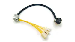 This seal from Douglas Electrical Components is a hermetic cable harness with a right-angle cable exit on the vacuum chamber side to meet tight spacing constraints. The harness is made of low-outgassing material on the vacuum side and less expensive high-outgassing materials on the atmospheric side. This seal from Douglas Electrical Components is a hermetic cable harness with a right-angle cable exit on the vacuum chamber side to meet tight spacing constraints. The harness is made of low-outgassing material on the vacuum side and less expensive high-outgassing materials on the atmospheric side.