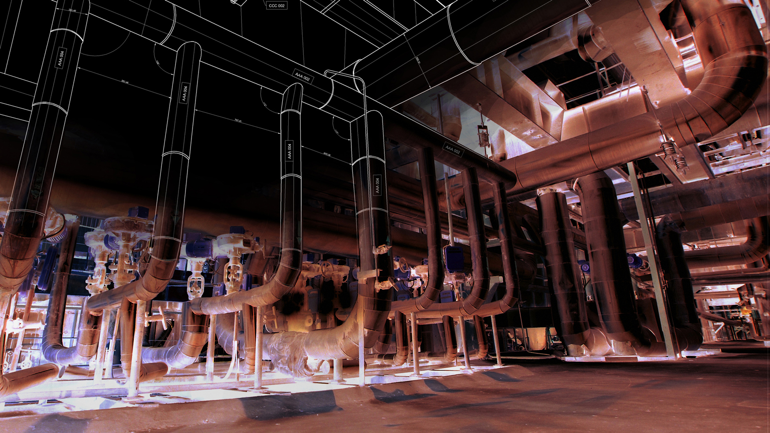 Wireframe computer cad design of pipelines