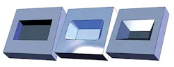 4. A well-designed pocket (left) has straight side pocket with corner radii made using conventional machining and they are the easiest to produce. Good: Tapered pocket created with tapered cutter (middle) does not require bottom radii but corner radius varies. Costliest: Tapered pocket with equal radii corners and bottom (right) requires 3D machining. 4. A well-designed pocket (left) has straight side pocket with corner radii made using conventional machining and they are the easiest to produce. Good: Tapered pocket created with tapered cutter (middle) does not require bottom radii but corner radius varies. Costliest: Tapered pocket with equal radii corners and bottom (right) requires 3D machining.