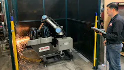 GRIT grinding welds on Summit Casing centralizers. GRIT grinding welds on Summit Casing centralizers.