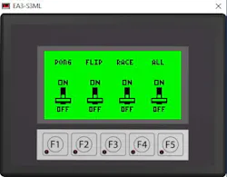 Figure 3a, b, c: An AutomationDirect C-more HMI provides user visualization and control options for the various light shows. Figure 3a, b, c: An AutomationDirect C-more HMI provides user visualization and control options for the various light shows.