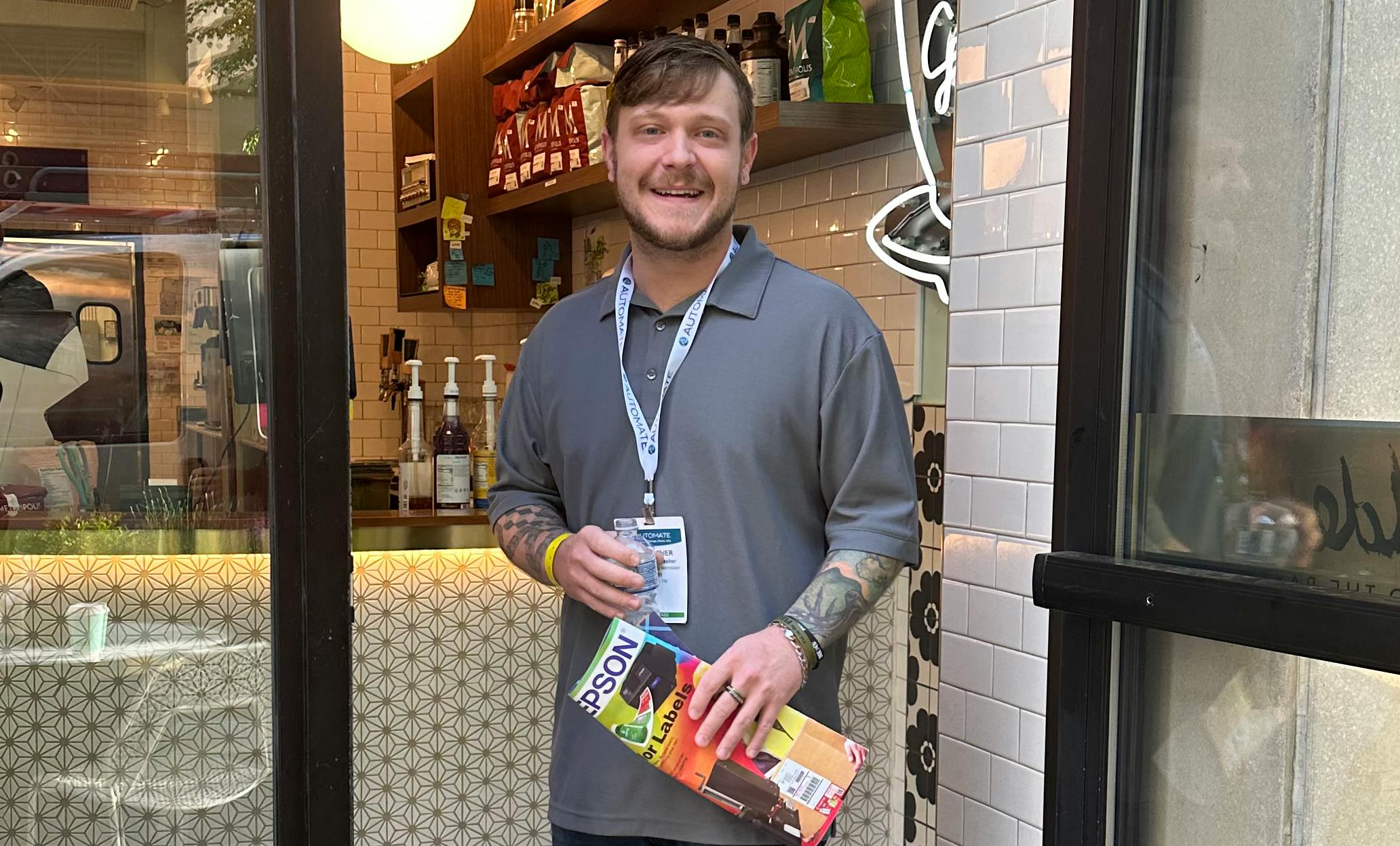 Christopher Thrasher, engineering welding technician, A.O. Smith Corporation, Johnson City, Tenn., appreciates the value of having an AGV helping with heavy lifting.