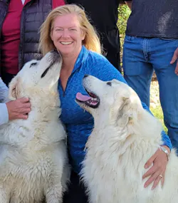 Dr. Michelle Pantoya says that some of her best ideas occur while walking her dogs—days after initially thinking about potential solutions to a technical problem. Here, Pantoya and her pups show each other appreciation. Dr. Michelle Pantoya says that some of her best ideas occur while walking her dogs—days after initially thinking about potential solutions to a technical problem. Here, Pantoya and her pups show each other appreciation.