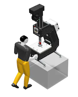 Rendering of worker at electric press Rendering of worker at electric press