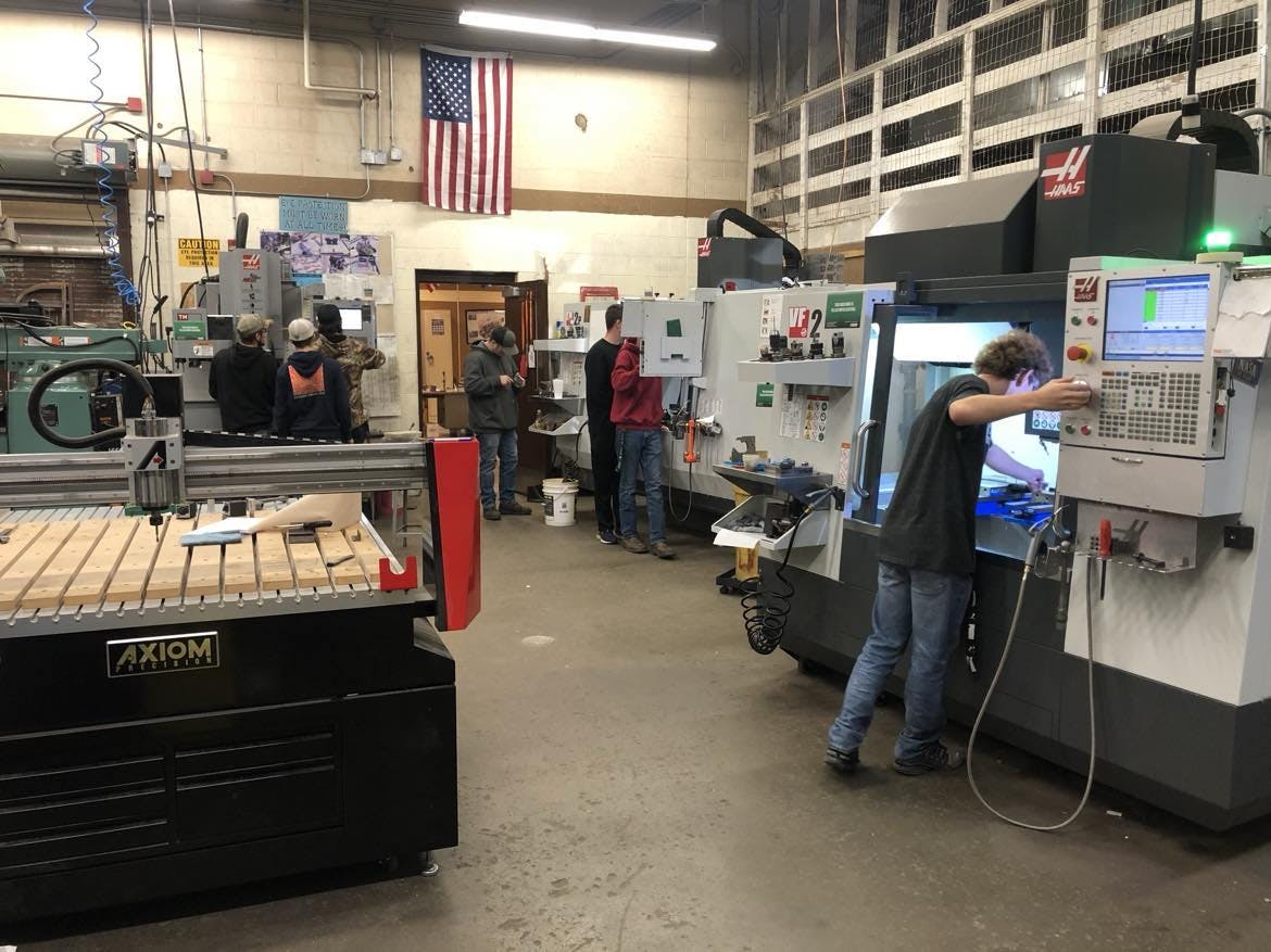 Students working in the shop