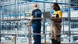 Smart factory engineer oversees operation of robotic arms and conveyor systems on facility floor. Industry 4.0 plant technician monitors system performance and troubleshoots issues. Smart factory engineer oversees operation of robotic arms and conveyor systems on facility floor. Industry 4.0 plant technician monitors system performance and troubleshoots issues.