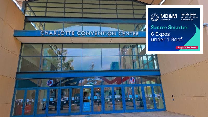 Charlotte Convention Center with MD&M South logo.