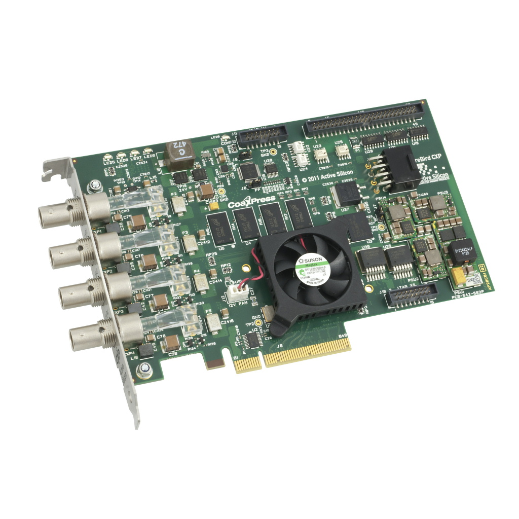 FireBird Quad CoaXPress Frame Grabber - fast acquisition, camera control and power all over one coax cable.