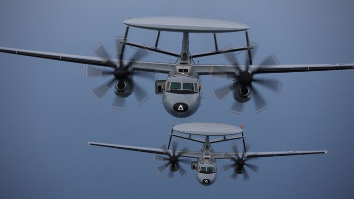 The Navy E-2D radar surveillance aircraft, shown above, is among the aircraft that use Fibre Channel network switches.