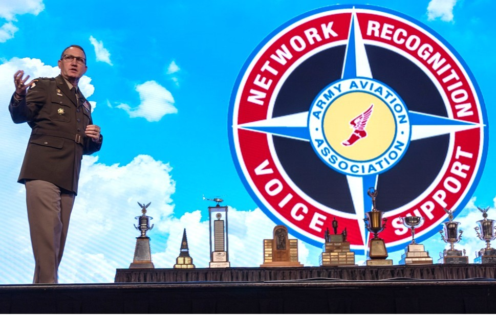 Lt. Gen. Thomas H. Todd III, Deputy Commanding General for Acquisition and Systems and Chief Innovation Officer at Army Futures Command, speaks on Army Aviation modernization at the 2022 Army Aviation Mission Solutions Summit on April 4.