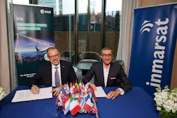 ESA Director General Josef Aschbacher, Inmarsat CEO Rajeev Suri and UK Space Agency CEO Paul Bate at the contract signing for the Iris program’s globalization. ESA Director General Josef Aschbacher, Inmarsat CEO Rajeev Suri and UK Space Agency CEO Paul Bate at the contract signing for the Iris program’s globalization.