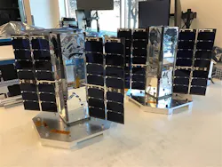 The two MDA CubeSat Networked Communications Experiment (CNCE) Block 2 space vehicles shown here were deployed into orbit last May. Missile Defense Agency photo. The two MDA CubeSat Networked Communications Experiment (CNCE) Block 2 space vehicles shown here were deployed into orbit last May. Missile Defense Agency photo.